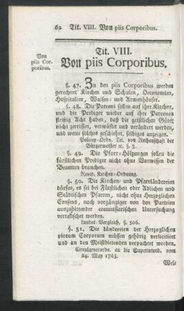 Tit. VIII. Von piis Corporibus.