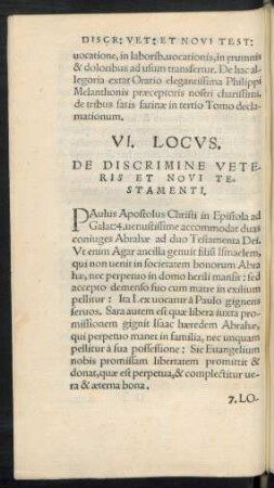VI. Locus. De Discrimine Veteris Et Novi Testamenti.