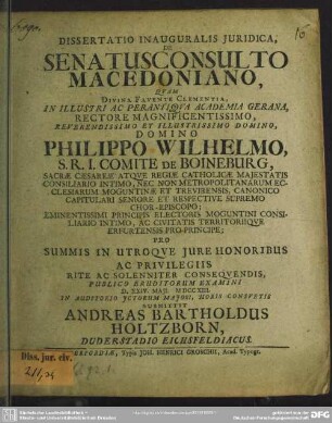 Dissertatio Inauguralis Iuridica, De Senatus Consulto Macedoniano
