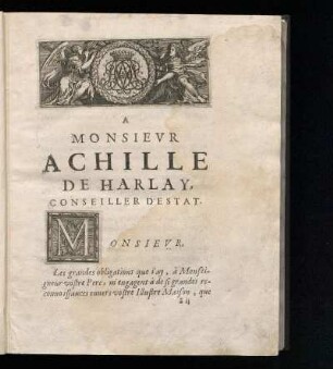 [Epistre á] Monsieur Achille de Harlay, Conseiller d'Estat.