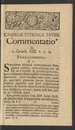 Campegii Vitringa Patris Commentatio in I. Corinth. XIII. V. I. 2.