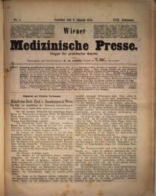 Wiener medizinische Presse : Organ für praktische Ärzte. 17, 17. 1876