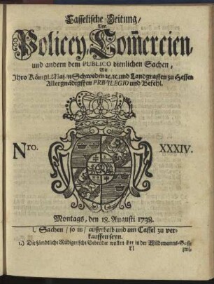 Nro. XXXIV, Montags, den 18. Augusti 1738