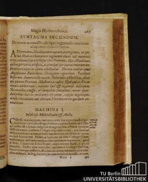 Syntagma Secundum. De novis nonnullis, aliique ingeniosis machinis ad aquam in altum elevandam.