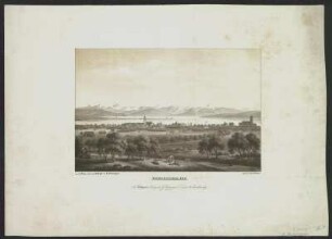 Ansicht von Friedrichshafen am Bodensee, Lithographie, bis 1840 : Friedrichshafen / N. d. Natur gez. u. lithogr. v. E. Emminger. Ged. b. Carl Ebner. -Stuttgart : Verlag der G. Ebner'schen Kunst & Musikhandlung , [bis 1840]. - 1 Ansicht : Lithographie ; 23 x 15 cm