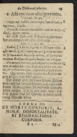 Locus III. De Morte Corporis, Animae Immortalitate. Et Resurrectione Corporis.