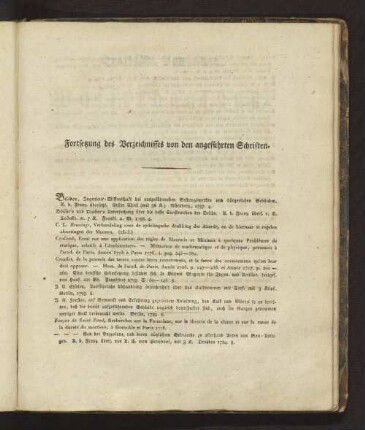 Fortsetzungen des Verzeichnisses von den angeführten Schriften.