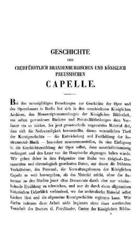 Geschichte der churfürstlich Brandenburgischen und königlich Preussischen Capelle