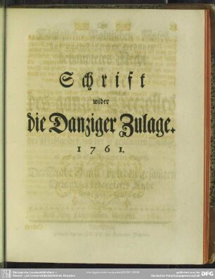 Schrift wider die Danziger Zulage. 1761.