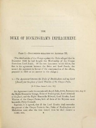 Documents illustrating the impeachment of the Duke of Buckingham in 1626