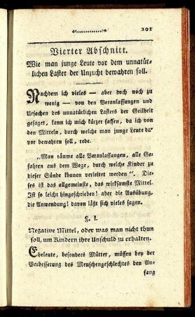 Vierter Abschnitt. Wie man junge Leute vor dem unnatürlichen Laster der Unzucht bewahren soll.