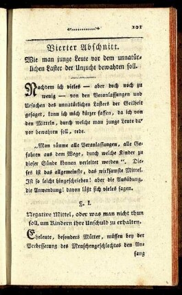 Vierter Abschnitt. Wie man junge Leute vor dem unnatürlichen Laster der Unzucht bewahren soll.