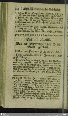 Das III. Kapitel. Von der Priesterschaft der Sechs Stadt Zittau