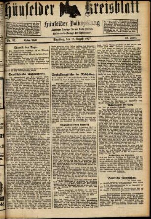 Erste Ausgabe vom Samstag, den 13. August 1927.