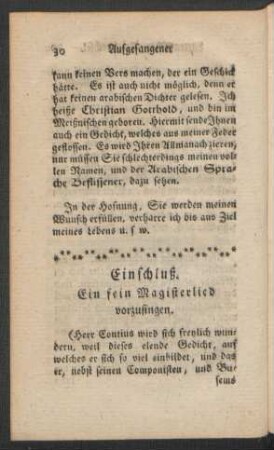 Einschluß. Ein fein Magisterlied vorzusingen