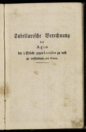 Tabellarische Berechnung der Agio