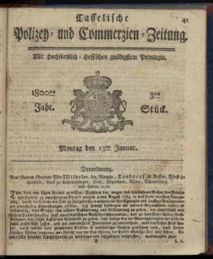 3tes Stueck, Montag den 13ten Januar 1800