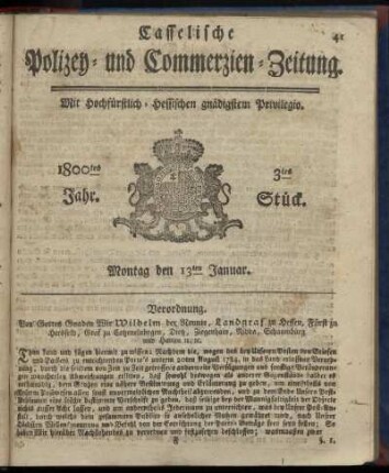 3tes Stueck, Montag den 13ten Januar 1800