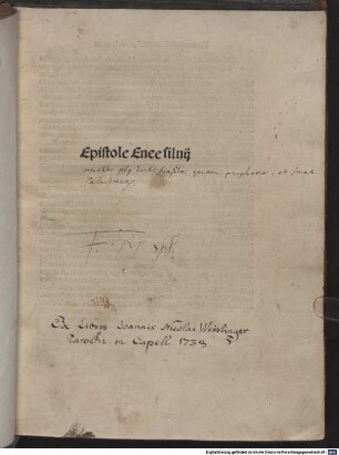 Epistole Enee siluij : [Mit Widmungsbrief an die Leser von Niklas von Wyle. Mit Gedicht auf Maria 'Virgo theutonicis ...']