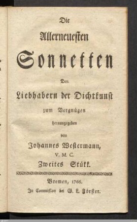 Die allerneuesten Sonnetten. Zweites Stuekk.