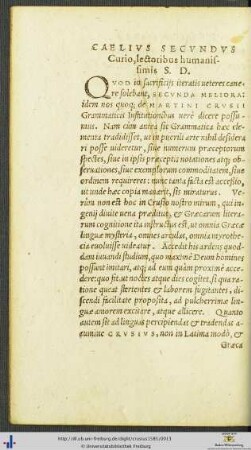 Caelius Secundus Curio lectoribus