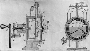 Hochvakuum-Quecksilberpumpe nach Gaede, Schnitt : Technikgeschichte | Physik | Mechanik | Wassermesser