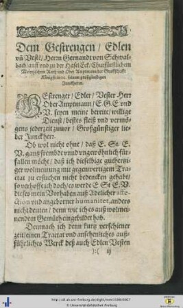 Dem Gestrengen / Edlen und Besten / Herrn Gernandt von Schwalbach …