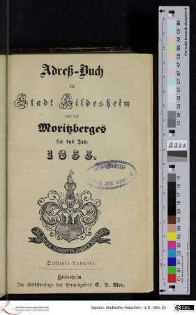 1855: [1855] Adreßbuch der Stadt Hildesheim und des Moritzberges : für das Jahr 1855