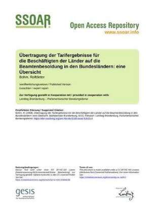 Übertragung der Tarifergebnisse für die Beschäftigten der Länder auf die Beamtenbesoldung in den Bundesländern: eine Übersicht
