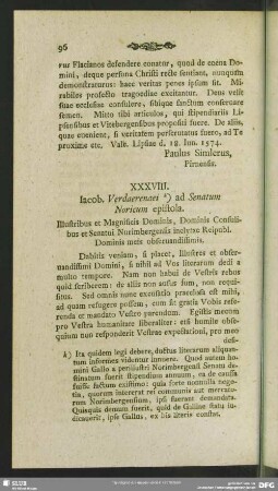 XXXVIII. Jacob. Verdaerenaei ad Senatum Noricum spistola