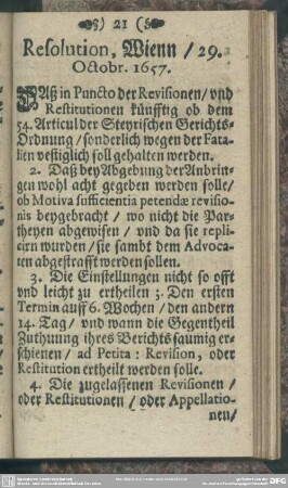 Resolution, Wienn, 29. Octobr. 1657