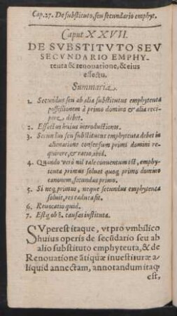 Caput XXVII. De Substituto Seu Secundario Emphyteuta & renovatione, & eius effectu.