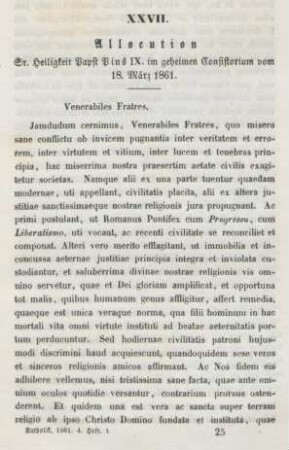 385-393 Allocution Sr. Heiligkeit Papst Pius IX. im geheimen Consistorium vom 18. März 1861