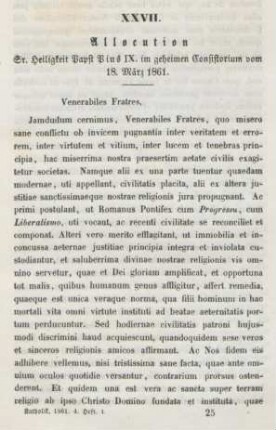 385-393 Allocution Sr. Heiligkeit Papst Pius IX. im geheimen Consistorium vom 18. März 1861