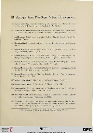 III. Antiquitäten, Plastiken, Silber, Broncen etc. (Nr. 308-372)
