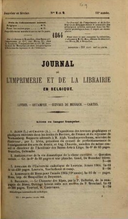 Bibliographie de la Belgique : ou catalogue général de l'imprimerie et de la librairie belges, 1864 = Jg. 27