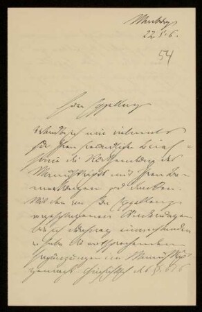 54: Brief von Fritz André an Gottlieb Planck, Marburg, 22.5.1906