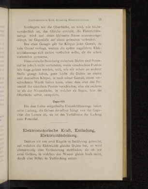 Elektromotorische Kraft, Entladung, Elektricitätsleitung.