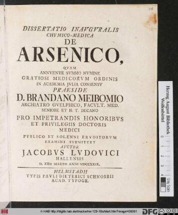 Dissertatio Inavgvralis Chymico-Medica De Arsenico
