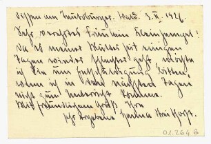 Karte an Gertrud Kleinhempel : Handschriftliche Karte von Hanna Streithorst an Gertrud Kleinhempel, Datum: 3.2.1926