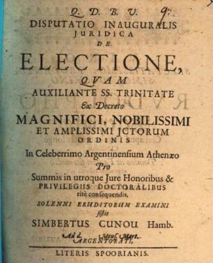 Disputatio inauguralis juridica De electione