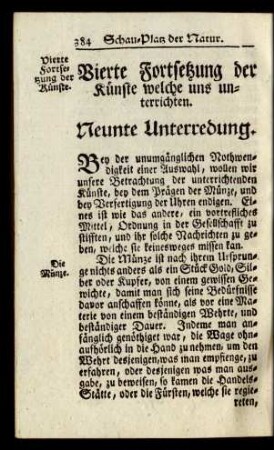 Vierte Fortsetzung der Künste welche uns unterrichten. Neunte Unterredung