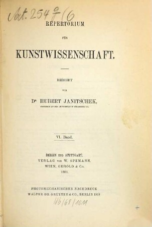 Repertorium für Kunstwissenschaft, 6. 1883