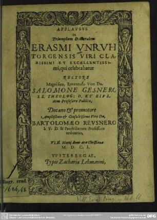 Applausus in triumphum doctoralem Erasmi Unruh