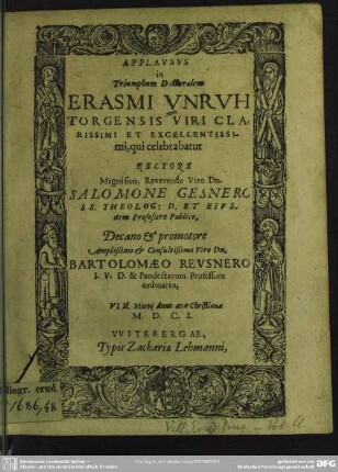Applausus in triumphum doctoralem Erasmi Unruh