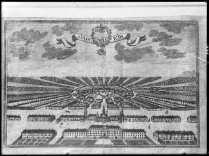Karlsruhe Stadtplan aus der Gründungszeit Perspektive Ansicht von Stadt und Schloss (um 1720)