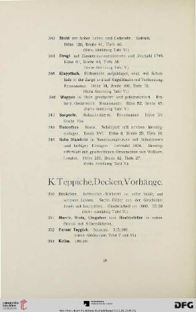 Teppiche, Decken, Vorhänge, Gemälde und Stiche (Nr. 350-377)