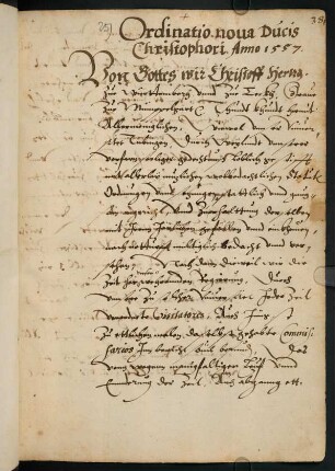 Ordinatio nova ducis Christophori vom 15.05.1557 [Herzog Christophs Ordnung der Universität; Ausfertigung: UAT U 18]