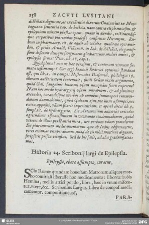 Historia 24. Scribonii largi de Epilepsia. Epilepsia, ebore assumpto, curatur