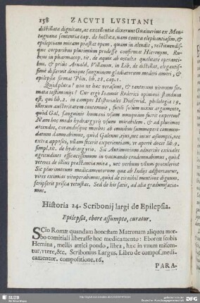 Historia 24. Scribonii largi de Epilepsia. Epilepsia, ebore assumpto, curatur